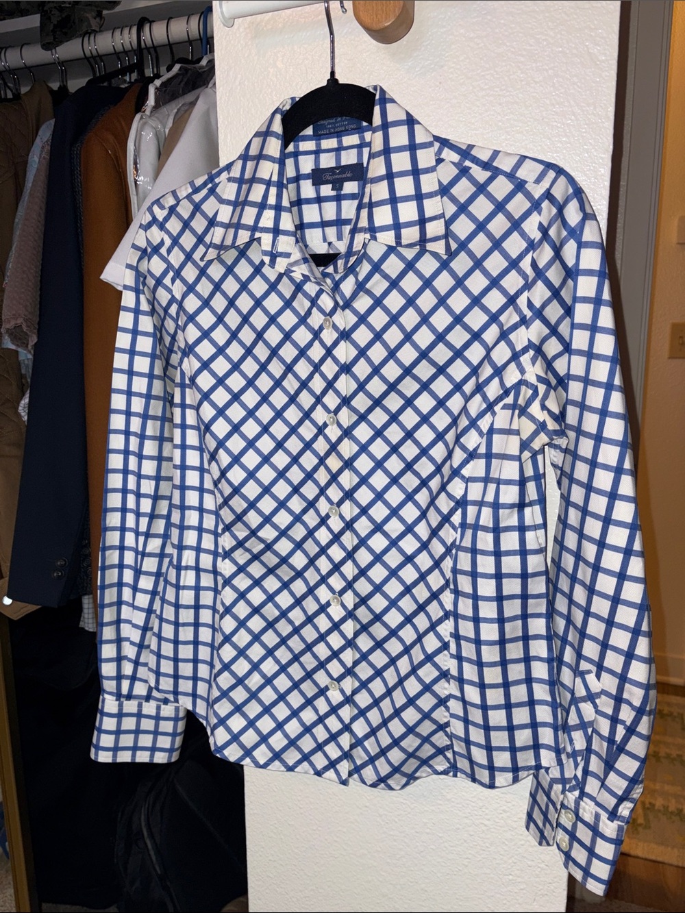 Faconnable White and Blue Windowpane Dress Shirt